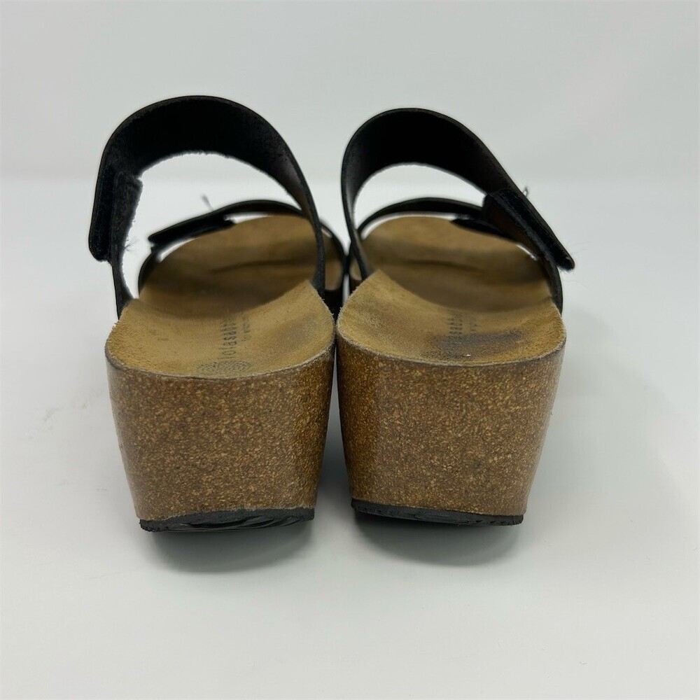 Eric Michael Lily Black Leather Double Strap Wedge Open Toe Sandals EU 39 - Picture 6 of 10